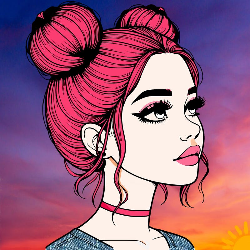 realistic girl with buns on the top of her head
