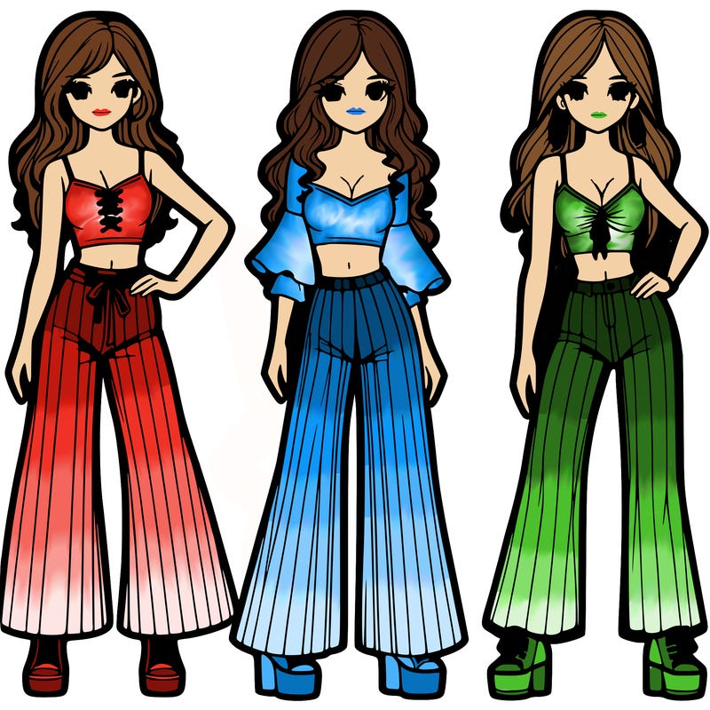 girls with flare pants and crop tops realistic