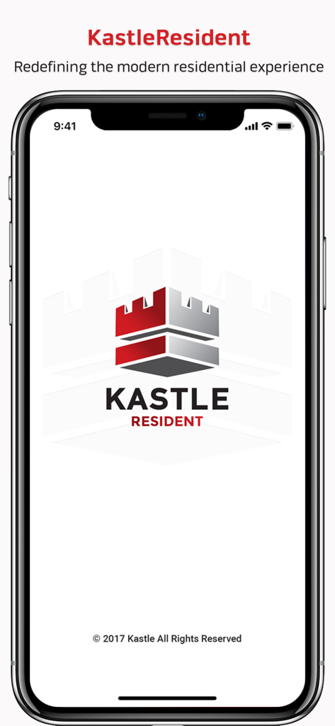 KastleResident app splash screen showing the company logo and tagline Redefining the modern residential experience.