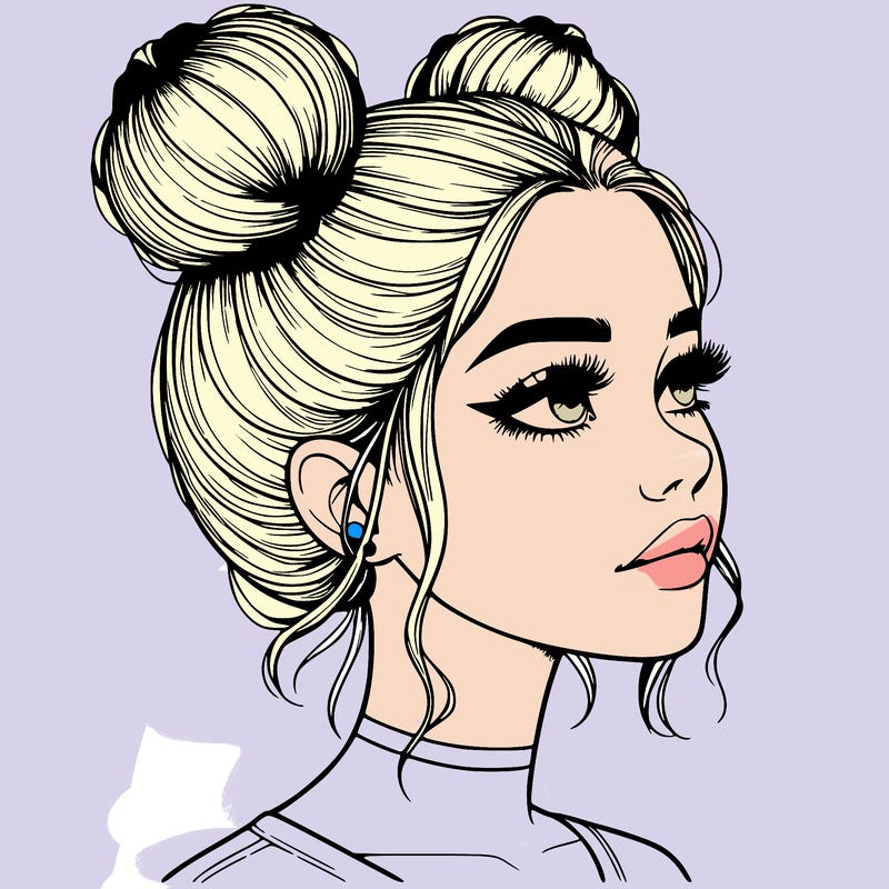 realistic girl with buns on the top of her head