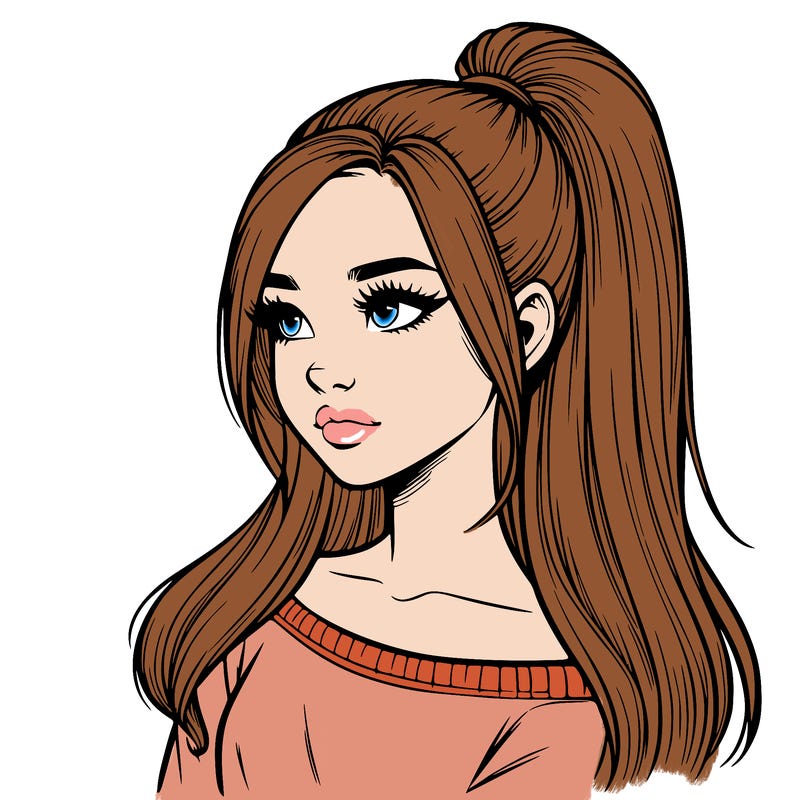 realistic girl with a high ponytail