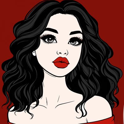 realistic girl with wavy hair and lips