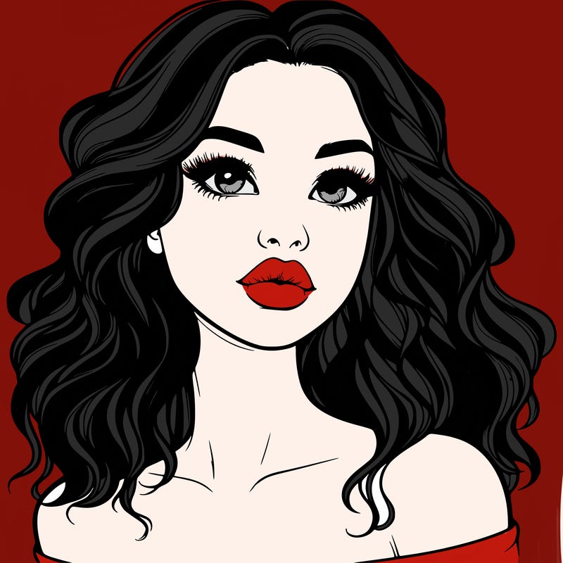 realistic girl with wavy hair and lips