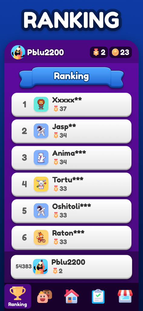 Pictionic: Draw & Guess Words - Global leaderboard ranking screen in the Pictionic drawing and guessing app