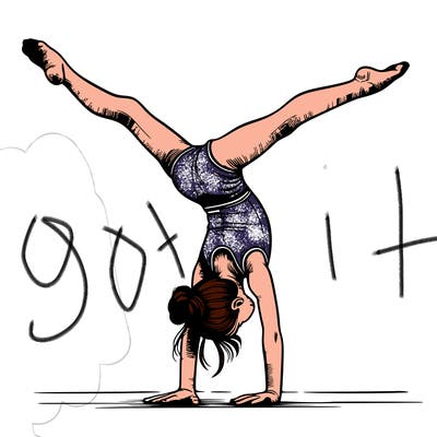 realistic gymnastic hand stand girl in four splits