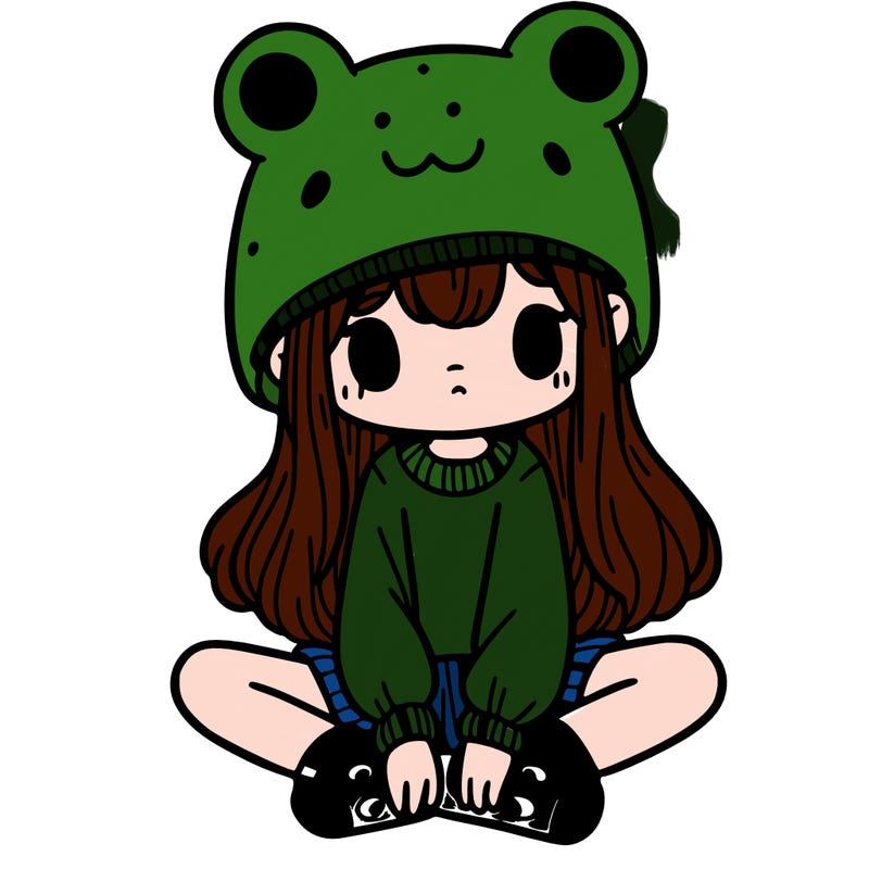 a girl wearing a frog hat and some frog socks