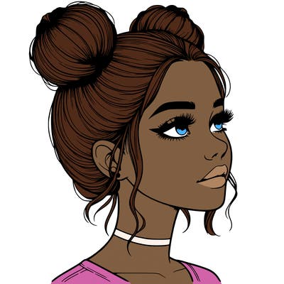 realistic girl with buns on the top of her head