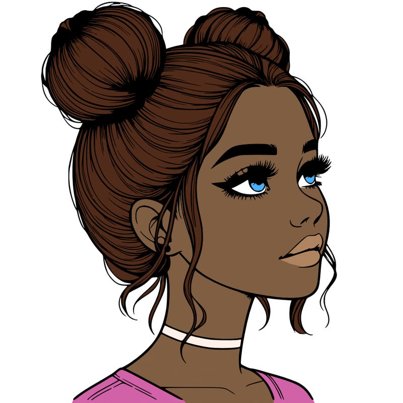 realistic girl with buns on the top of her head