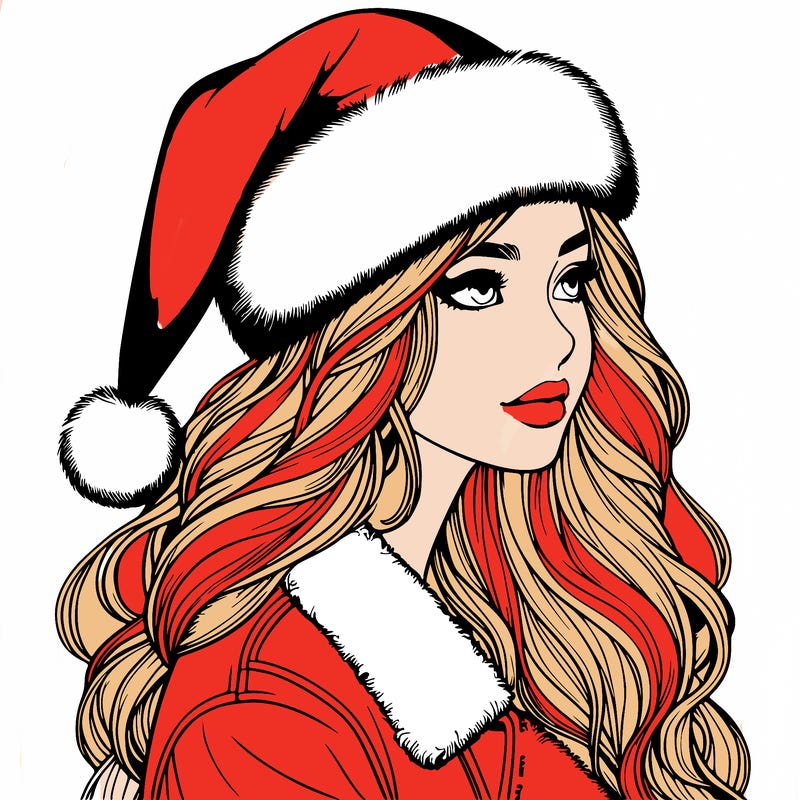 realistic girl in santa hat