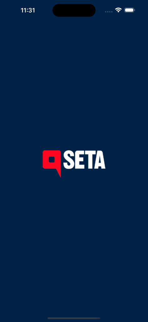 SETA - Schermata di avvio dell'app di trasporto pubblico SETA con logo su sfondo blu