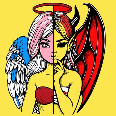 realistic angel half demon