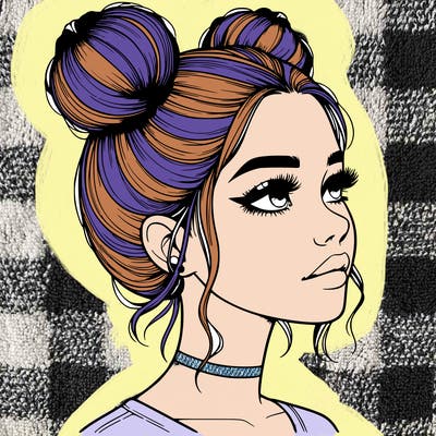 realistic girl with buns on the top of her head