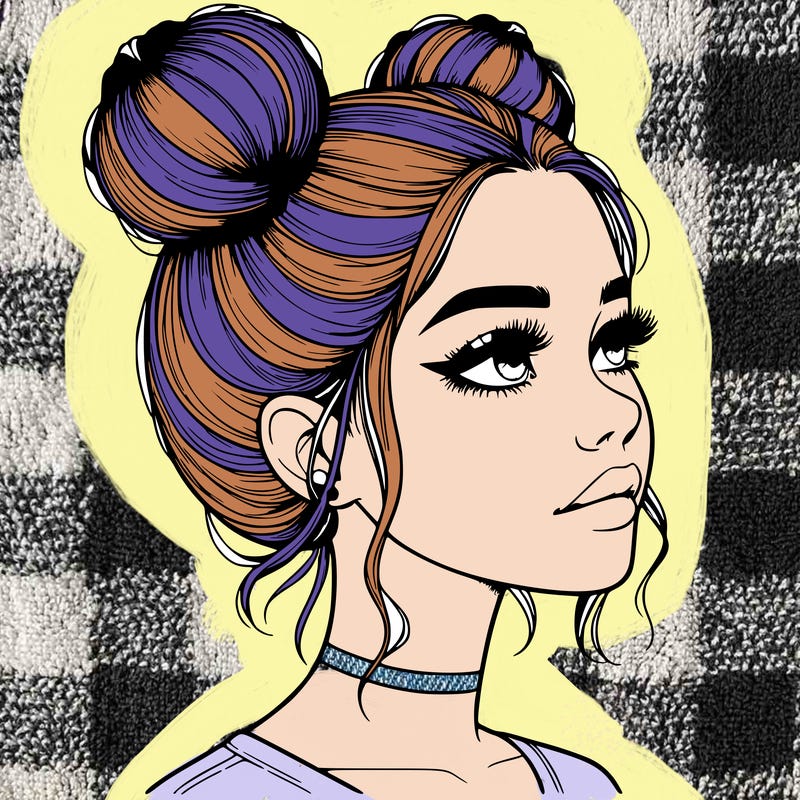 realistic girl with buns on the top of her head