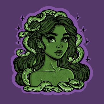 realistic girl with snakes as hair