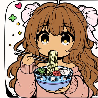cute anime girl eating ramen