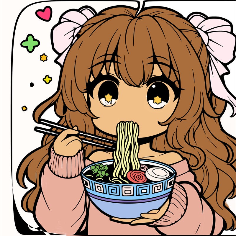 cute anime girl eating ramen