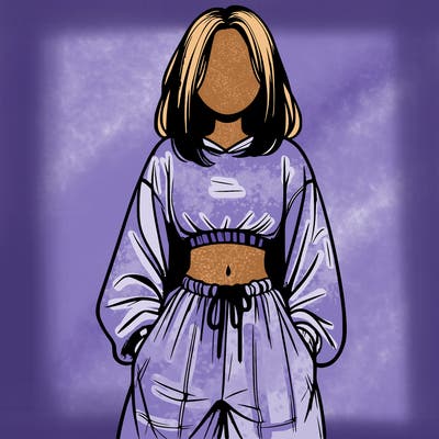 realistic girl faceless with baggy pants and a crop top