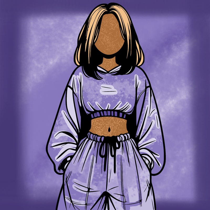 realistic girl faceless with baggy pants and a crop top