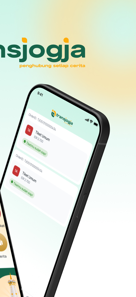 Trans Jogja - Smartphone screen showing digital bus tickets in the Trans Jogja app