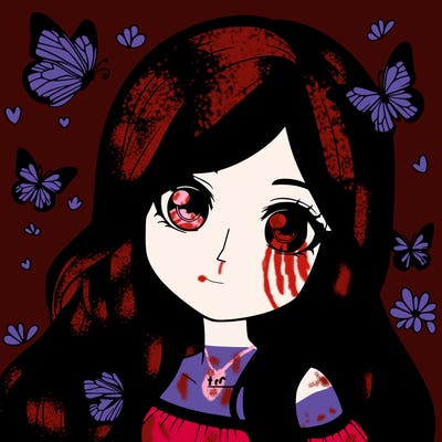 realistic girl with butterflies around her