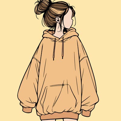 realistic girl with a oversized sweatshirt on and a bun