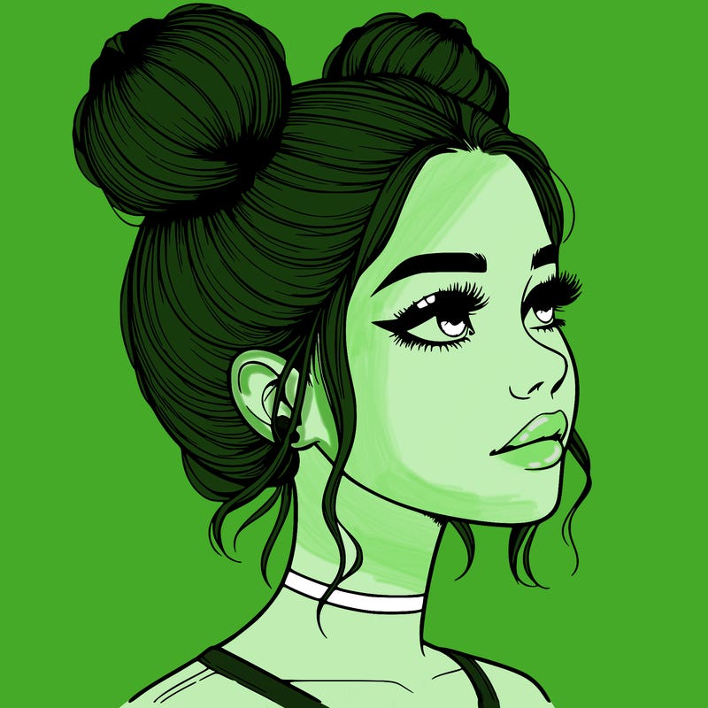 realistic girl with buns on the top of her head