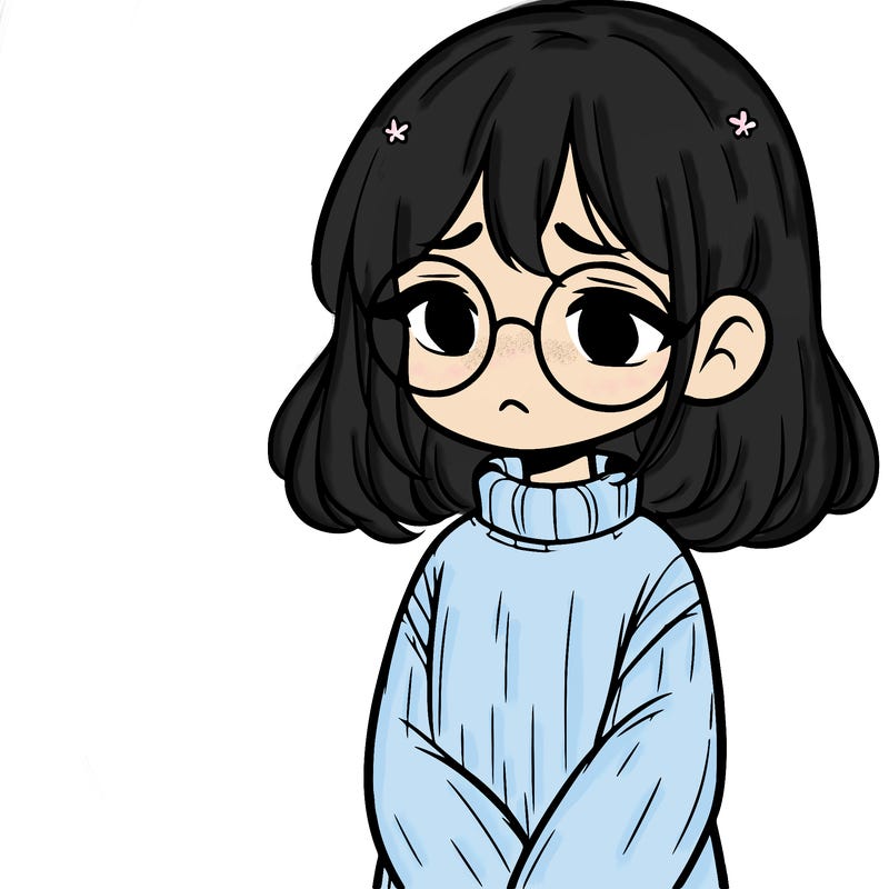 sad girl with glasses in a sweater