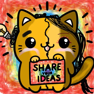 a cute cat saying share your ideas