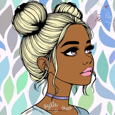 realistic girl with buns on the top of her head