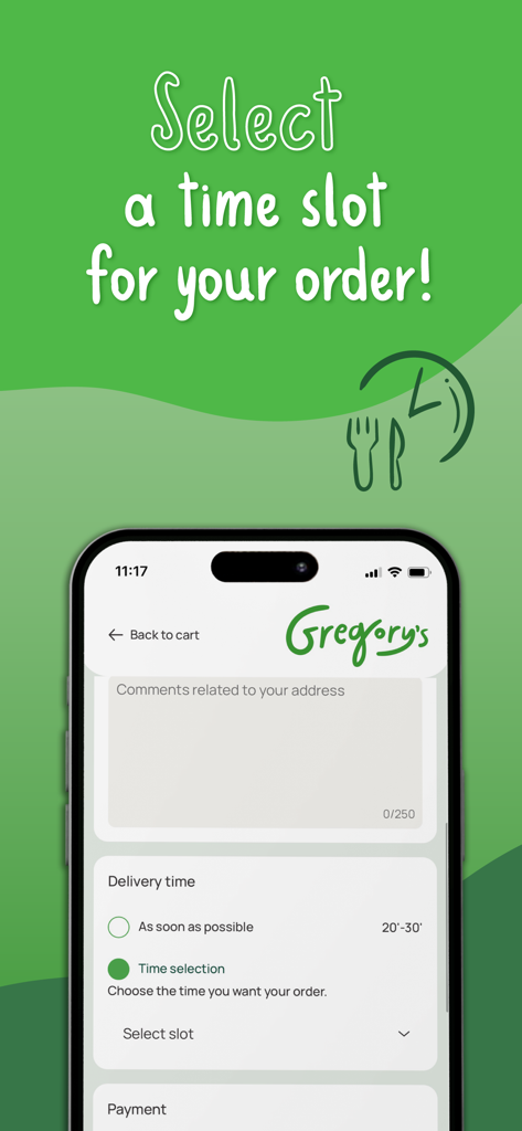 Gregory’s eorder - Selecting a delivery time slot in the Gregorys eorder mobile app