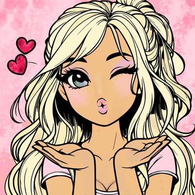 realistic girl winking and blowing a kiss while making heart hands