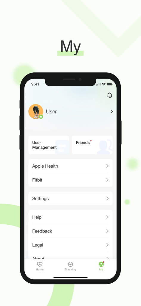 Feelfit - Feelfit app user profile screen showing Apple Health and Fitbit integration settings