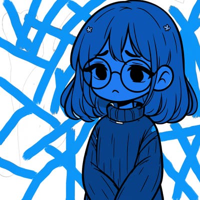 sad girl with glasses in a sweater