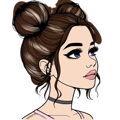 realistic girl with buns on the top of her head
