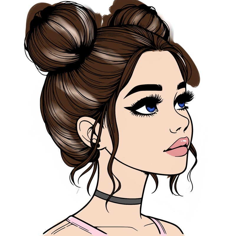 realistic girl with buns on the top of her head