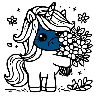 unicorn holding a bouquet of flowers