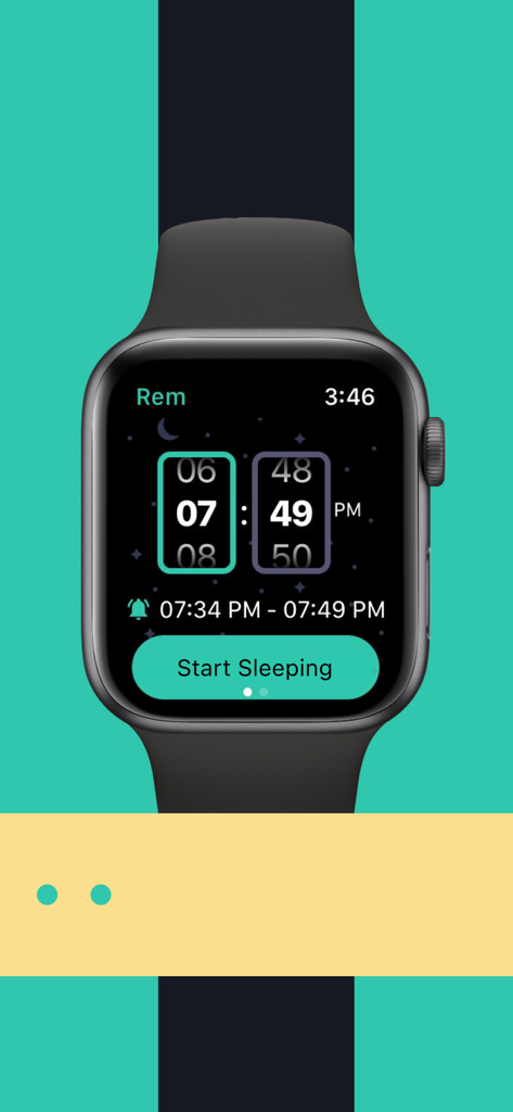 Apple Watch screen showing the Rem sleep tracker app interface with a Start Sleeping button