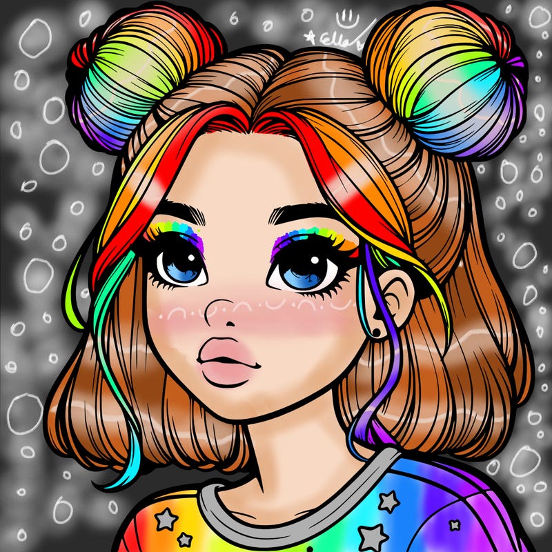 realistic girl with space buns on the side of her head