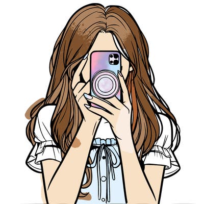 a realistic girl holding her phone taking pictures