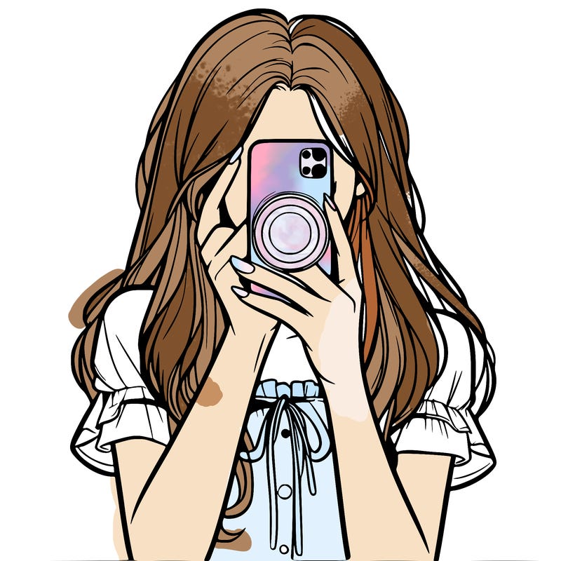 a realistic girl holding her phone taking pictures
