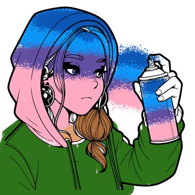 a realistic girl, spray painting