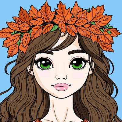realistic girl with fall leaf crown