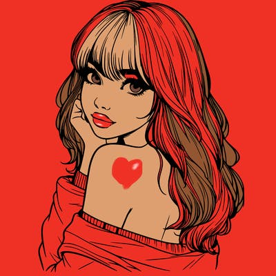 realistic girl with bangs looking over her shoulder