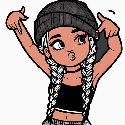 realistic teenage girl with braids and a beanie and crop top doing 🫶🏼