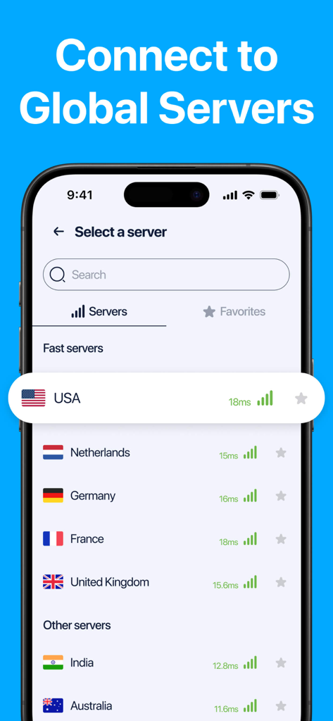 VPN Unlimitedㅤ - Global vpn server list showing connection speeds for different countries