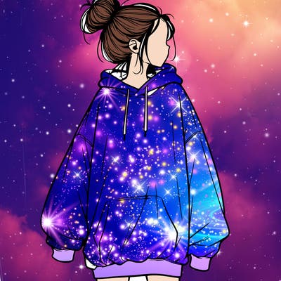 realistic girl with a oversized sweatshirt on and a bun