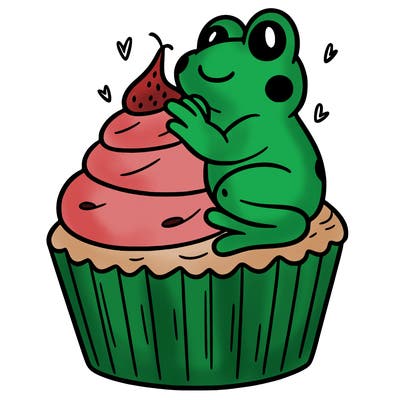 frog sitting on a cupcake