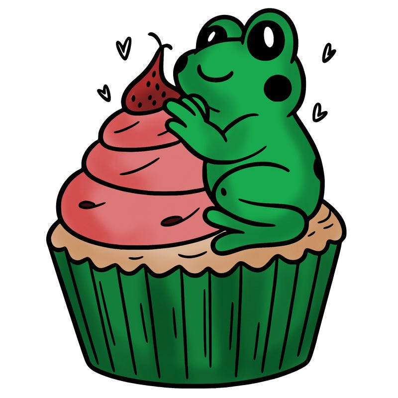 frog sitting on a cupcake