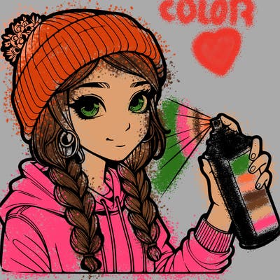 realistic girl spray painting