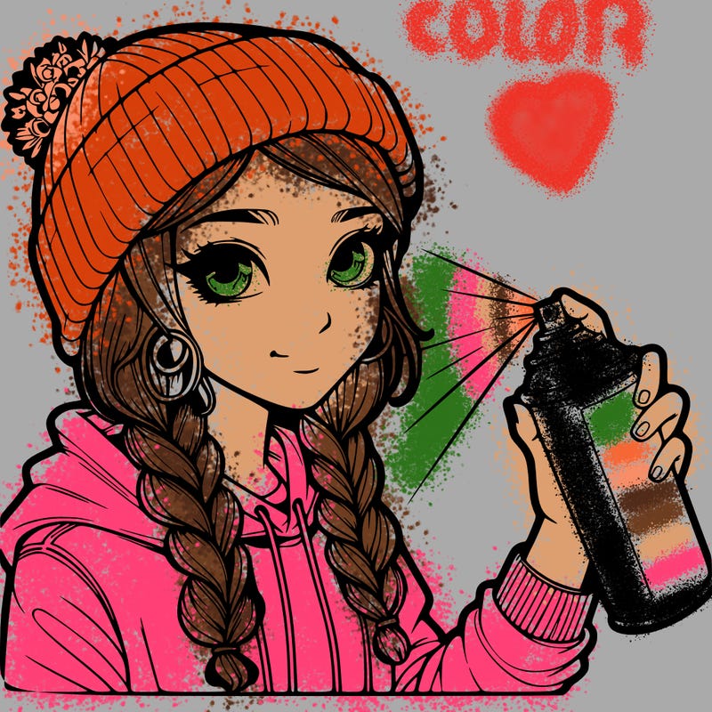 realistic girl spray painting